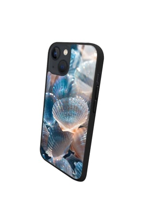 Apple iPhone 13 Uyumlu Simli Deniz Kabuk Tasarımlı Parlak Silikon Kılıf