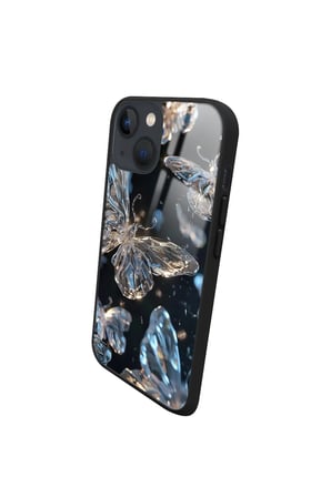 Apple iPhone 13 Uyumlu Beyaz Kelebek Tasarımlı Parlak Silikon Kılıf