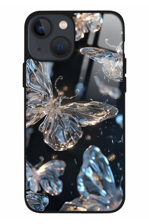 Apple iPhone 13 Uyumlu Beyaz Kelebek Tasarımlı Parlak Silikon Kılıf