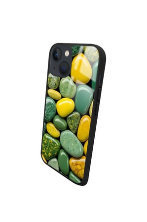 Apple iPhone 14 Uyumlu Yeşil&Sarı Taş Tasarımlı Parlak Silikon Kılıf