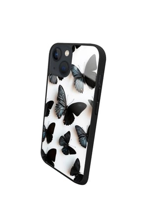 Apple iPhone 14 Uyumlu Siyah Kelebek Tasarımlı Parlak Silikon Kılıf