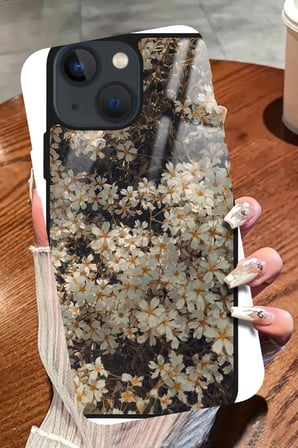 Apple iPhone 14 Uyumlu Beyaz Çiçek Tasarımlı Parlak Silikon Kılıf