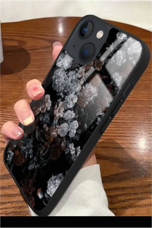 Apple iPhone 14 Uyumlu Beyaz Çiçek Tasarımlı Parlak Silikon Kılıf