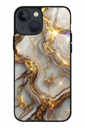 Apple iPhone 15 Uyumlu Beyaz&Altın Mermer Tasarımlı Parlak Silikon Kılıf