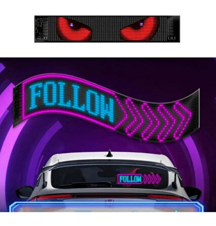 ar&be Araç Car Led Ekran Dilediğiniz Gibi Kişiselleştirilebilir, Esnek, Yapışkan Araç Ledi (9*37cm))