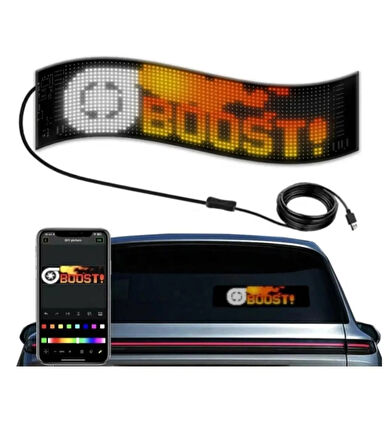 ar&be Araç Car Led Ekran Dilediğiniz Gibi Kişiselleştirilebilir, Esnek, Yapışkan Araç Ledi (9*37cm))