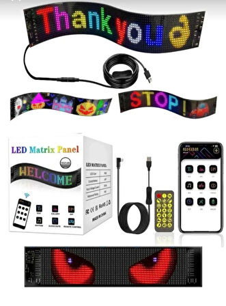 Pixel Led Panel Dijital Ekran Yazı ve Animasyon Eklenebilen Telefon Kontrollü Yapışkanlı 16*96 Led