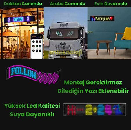 Pixel Led Panel Dijital Ekran Yazı ve Animasyon Eklenebilen Telefon Kontrollü Yapışkanlı 16*96 Led