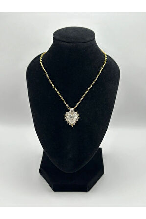 Çelik Zirkon Taşlı Kalpli Kolye