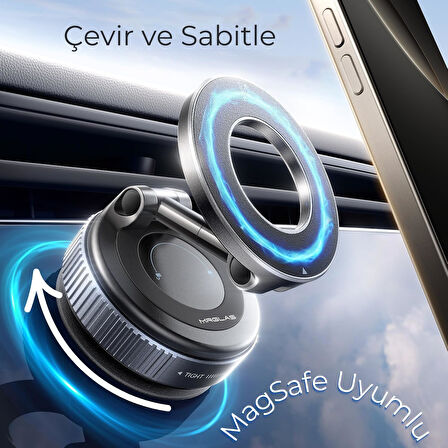 Apple iPhone 15 16 15 Pro Max 15 16 Plus Vakumlu Magsafe Destekli 360° Araç Telefon Tutucu K007