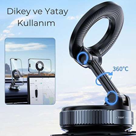 Apple iPhone 15 16 15 Pro Max 15 16 Plus Vakumlu Magsafe Destekli 360° Araç Telefon Tutucu K007