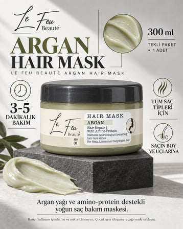 Le Feu Beauté Argan ve Amino Proteinli Saç Bakım Maskesi 300 ml - Kuru ve Yıpranmış Saçlar