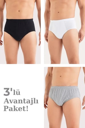 Erkek Pamuklu Külot Slip Beli Lastikli 3'lü Paket Renkli Desensiz Model Rahat Tasarım Günlük Giyim