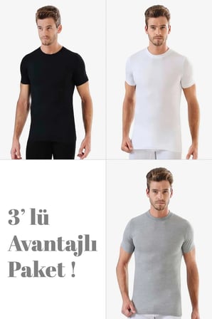 Özel Üretim Erkek Beyaz Siyah Gri Sıfır Yaka Kısa Kollu Fanila 3'lü Hediyelik Eşya Sade Tarz