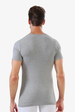 Premium Erkek Gri Bisiklet Yaka Kısa Kol Fanila Tişört 3'lü Paket Günlük Pamuklu Ferah