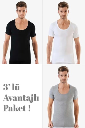 Özel Seri Erkek Renkli Bisiklet Yaka Kısa Kol Fanila Tişört 3'lü Paket Kombin Parçası Yazlık Giysi