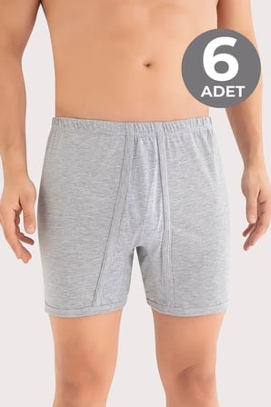 Erkek Paçalı Külot Boxer 6'lı Paket Gri %100 Pamuk Penye Klasik Tarz Hediyelik Eşya Konforlu Model