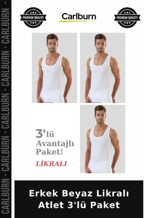 Premium Erkek Beyaz Likralı Atlet 3'lü Paket Model Tasarım İç Giyim