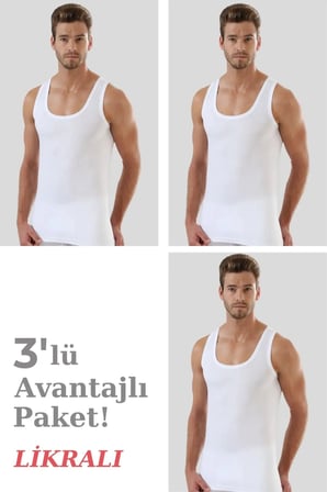 Premium Erkek Beyaz Likralı Atlet 3'lü Paket Model Tasarım İç Giyim