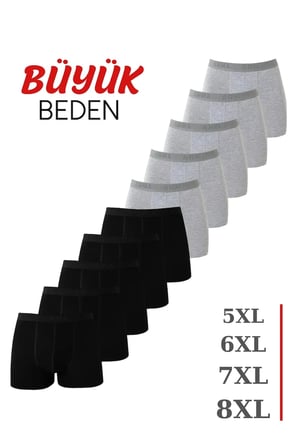Özel Üretim Erkek Gri - Siyah Büyük Beden Boxer 10'lu Paket Erkekler İçin Günlük Tarz
