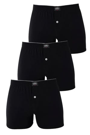 Delux Serisi Erkek Siyah Düğmeli Boxer 3'lü Paket %100 Pamuklu Penye Stil Parça Kıyafetler Kıyafet