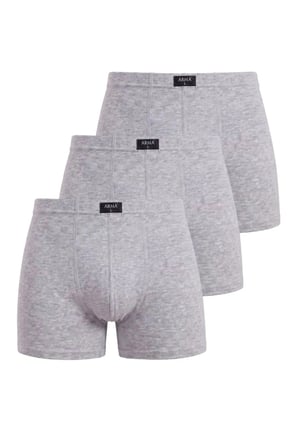 Delux Serisi Gri Erkek Boxer Düz 3'lü Paket Pamuklu Likralı Standart Alternatif Sezonsuz