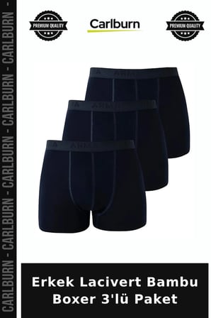 Özel Seri Erkek Lacivert Bambu Boxer 3'lü Paket Kombin Moda