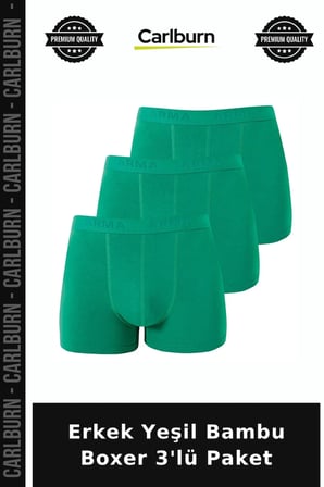 Özel Seri Erkek Yeşil Bambu Boxer 3'lü Paket Moda İç Çamaşırı Stil