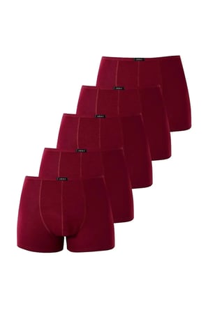 Erkek İnce Bel Lastikli Bambu Boxer Bordo 5'li Paket Nefes Alabilen Tekstil Ürün Rahat İç Giyim