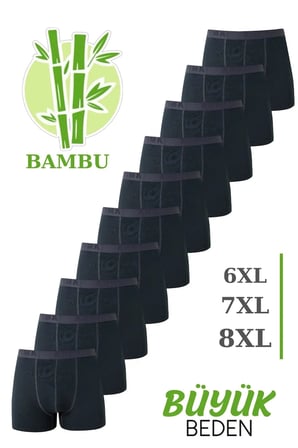 Özel Seri Erkek Bambu Büyük Beden Boxer Füme 10'lu Paket Desensiz Çamaşır Esnek Giyim