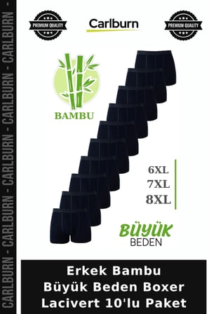 Özel Üretim Erkek Bambu Büyük Beden Boxer Lacivert 10'lu Paket Tekstil Rahat Konforlu