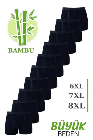 Özel Üretim Erkek Bambu Büyük Beden Boxer Lacivert 10'lu Paket Tekstil Rahat Konforlu