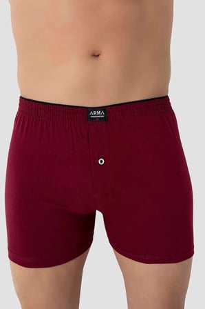 Erkek Bordo Düğmeli Boxer 3'lü Paket %100 Pamuklu Penye Slim Kalıp Gündelik Giysi Normal Bel