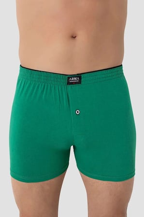 Premium Erkek Yeşil Düğmeli Boxer 3'lü Paket %100 Pamuklu Penye Gardrop Günlük Rahat