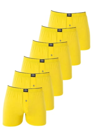6'lı Paket Sarı Erkek Penye Havlu Bel Boxer %100 Pamuk Kombin Parça İç Çamaşır Modern Stil