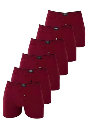 Özel Seri 6'lı Paket Bordo Erkek Penye Havlu Bel Boxer %100 Pamuk Tekstil Rahat Çamaşır İç Çamaşırı