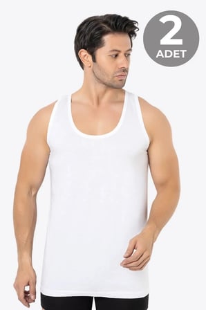 Delux Serisi Erkek Beyaz Bambu Atlet 2'li Paket İç Giyim Vücuda Oturan Slim Fit