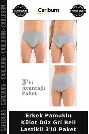 Özel Seri Erkek Pamuklu Külot Düz Gri Beli Lastikli 3'lü Paket Slip Model İç Giyim Klasik Tarz