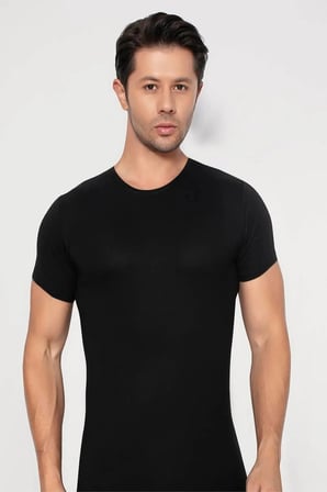 Özel Üretim Erkek Slim Fit Dar Kesim Pamuklu Siyah Bisiklet Yaka Rahat Tasarım Sade