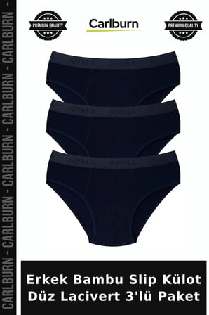 Özel Seri Erkek Bambu Slip Külot Düz Lacivert 3'lü Paket Rahat İç Giyim