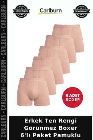Özel Seri Erkek Ten Rengi Görünmez Boxer 6'lı Paket Pamuklu İç Giyim Puset Örme