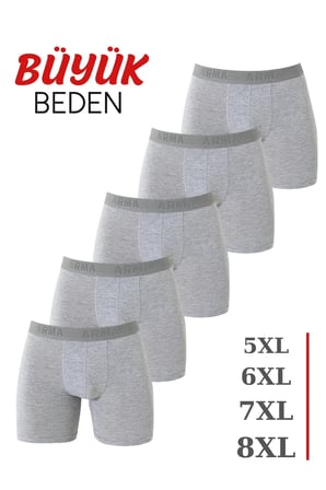 Özel Üretim Erkek Gri Büyük Beden Boxer 5'li Paket Giyim Eşyası Esnek Tasarım Normal Kesim