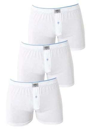Premium Erkek Beyaz Düğmeli Boxer 3'lü Paket %100 Pamuklu Penye Rahatlık Giyim Koleksiyonu Günlük