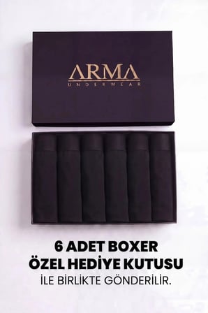 Özel Seri Erkek Premium Bambu Siyah Boxer 6'lı Hediye Kutulu Kutu Bohça Çeyiz Seti