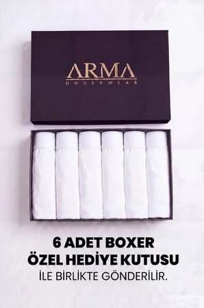 Erkek Premium Bambu Beyaz Boxer 6'lı Hediye Kutulu Damat Bohçası ve Çeyiz Seti Rahat Esnek Kumaş