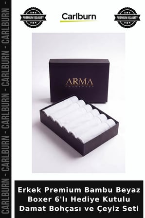 Erkek Premium Bambu Beyaz Boxer 6'lı Hediye Kutulu Damat Bohçası ve Çeyiz Seti Rahat Esnek Kumaş
