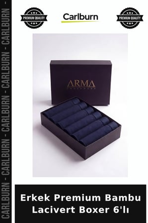 Premium Erkek Premium Bambu Lacivert Boxer 6'lı Kutu Stil Damat Bohçası