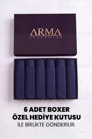 Premium Erkek Premium Bambu Lacivert Boxer 6'lı Kutu Stil Damat Bohçası
