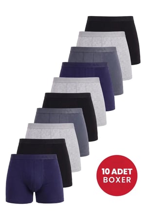 Premium Erkek Renkli Boxer 10'lu Paket Pamuklu Likralı Kumaş Giyim Günlük