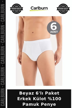 Özel Üretim Beyaz 6'lı Paket Erkek Külot %100 Pamuk Penye Hediye Düz Tasarım Slip Model
